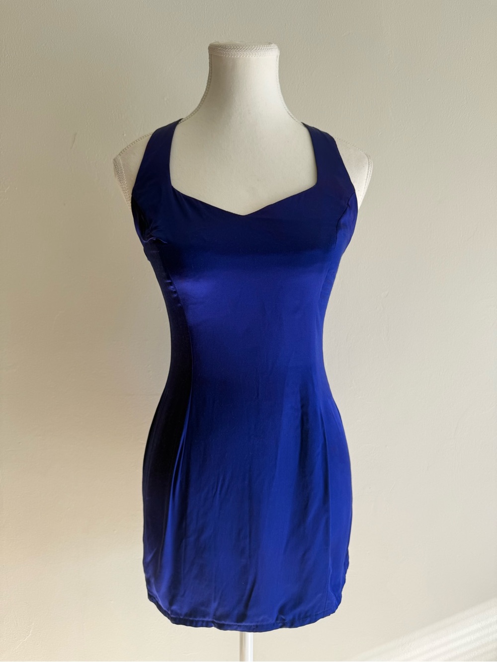 Vintage Gunne Sax Jessica McClintock Blue Satin Mini Dress 5/6 Open Back 90s